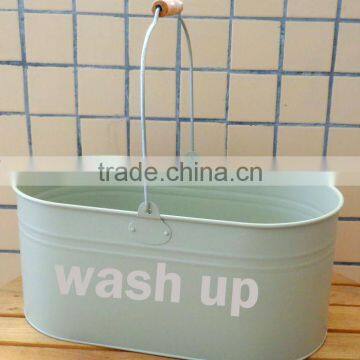 metal Laundry Box with wire handle and wooden block