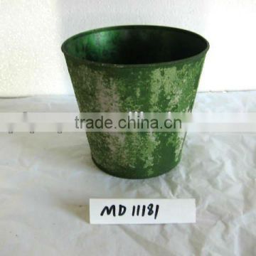 Green Galvanized Metal Flower Pot