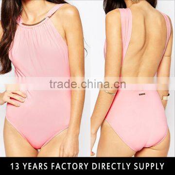 2014 sexy summer backless light pink women swim suit