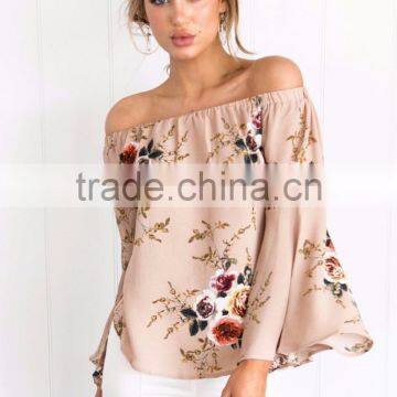 young and free printing top off shoulder fashion tops for women