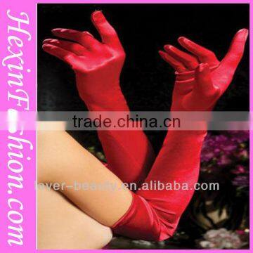 Wholesale Hot Sale Cheap Elbow Length Ladies Sexy Red Satin Party Gloves