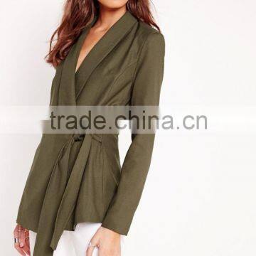 Latest Lady Khaki Tie Front Casual Soft Blazer Elegant Design photo-3
