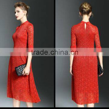 Elegant Lady Lace Hollow Out Embroidery A-line Pleated Fold Lace Dress photo-2