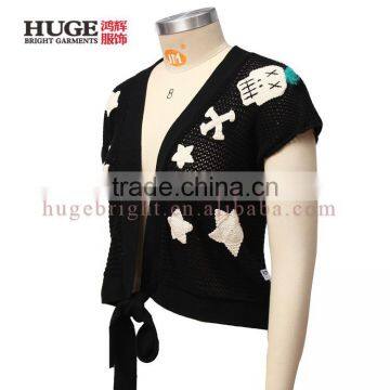 100% Cotton Hand Crocheted Sweater Black Womens Crop Top photo-3