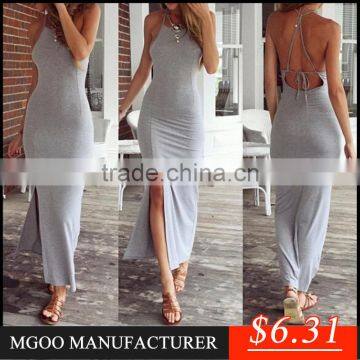 MGOO New Design Fast Fashion Brand Woem Silt bodycon Long Backless Shealth Slip Dress Gray Elegant Cocktail Dress