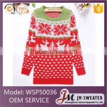 Fashionable design long style red snowflake patterns ladies Christmas sweater