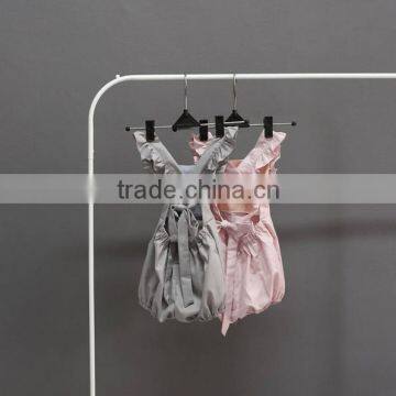 Boutique Flutter Sleeve Blue Girls Solid Color Cotton Jumpsuit Ruffle Baby Romper