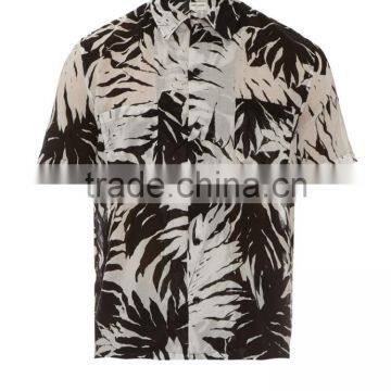 Palm Leaf Print Short Sleeved Shirt With Chest Pocket photo-2