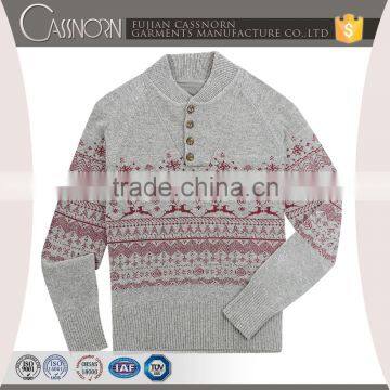 OEM Sweater Supplier Lambswool Blend 4 Button Mock Neck Mens Jacquard Sweater photo-2