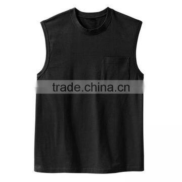 180gsm 100 Cotton Plus Size Wholesale Men's Blank Pocket Sleeveless T Shirt photo-2
