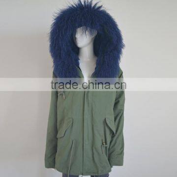 Myfur Customized Navy Lamb Fur Hooded Parka Coats for Adults photo-2