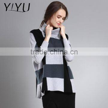 Newest Winter Women Stripe Color Block Turtleneck Cashmere Sweater photo-3