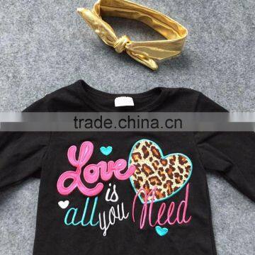 2016 Baby Girl Clothes Spring Outfits "love is All You Need" Leopard Heart Aztec Pant With Matching Headband Set photo-2