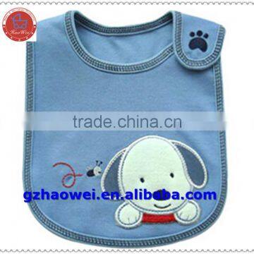 Hot Sales 100% Soft Cotton embroidered cartoon dog Baby Drool Bib