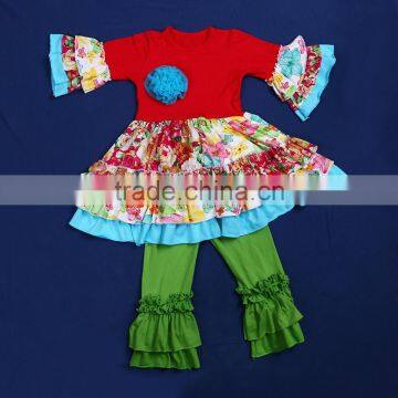 Brand Name Remake Kids Spring Cotton Outfits Baby 2pcs 3/4 Sleeve &Ruffled Pants Outfit QL-270