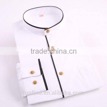 White & Pink Color Slim Fit Pattern Chinese Stand Collar Shirt for Business Man