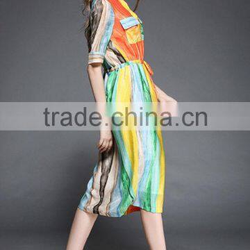 Summer Womens Fashion Casual Long Chiffon Maxi Dresses Lasies Short Sleeve Multi-Color Printed Dress photo-4