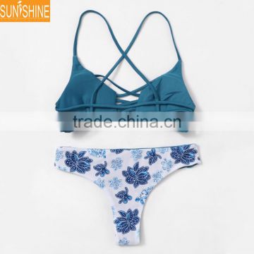 Women Halter Swimwear Crisscross Back Swimsuits Seamless Padded Bikini Swimsuit