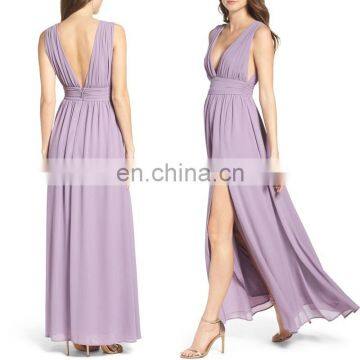 Plunging V-Neck Chiffon Evening Gown Latest Gown Designs 2017