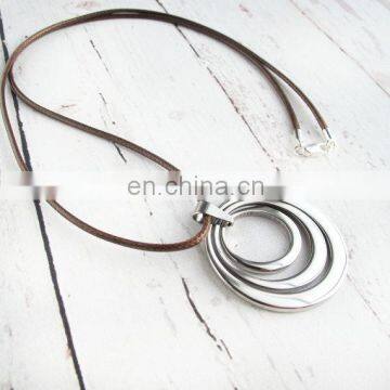 Leather Concentric Rings Necklace Christmas Gift For Mom-Bohemian Stainless Steel necklace