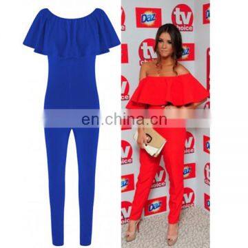 New In Fashion Adjustable Falbala Collar Plain Color Strapless Long Jumpsuit