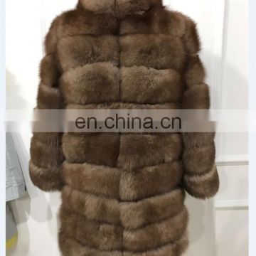 2016 Natural blue fox fur istanbul with removeable sleeve long style fur coat for women 11.11