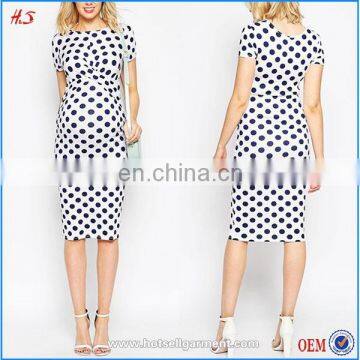 Hot Sale Women Pregnancy Maternity Clothes Jersey Bodycon Dress In Spot Print With Cross Front 2015
