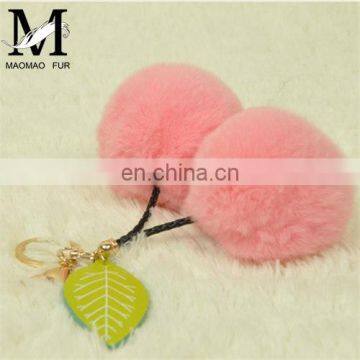 2016 Beautiful and Softly Cherry Accessory Genuine Rabbit Pompom Keychain Fur Ball