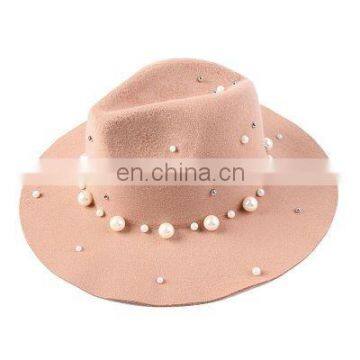 New Style Pearl High Quality Fashinal Felt Fedora Hat photo-3