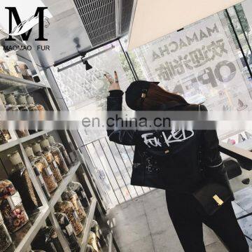 Women Short Sheepskin Biker Jacket Slim Natural Lambskin Coat Leather Jacket 100% Genuine photo-2