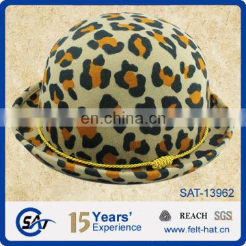 Double leopard print 100% Australian wool felt fashion bowler hat