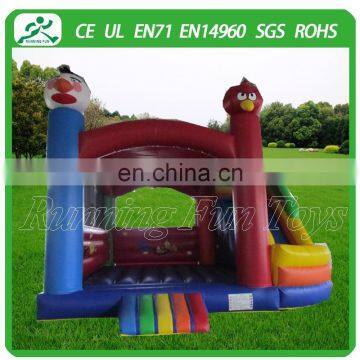 Colorful inflatable bouncer slide castle with rage bird themed park for kids