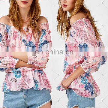 MIKA72061 Floral Print Off The Shoulder Blouse Top For Women's Clothing