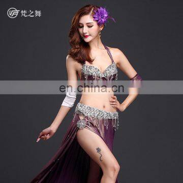 High-grade 5pcs Hot Stamping Ice Silk Bellydance Costume With Handmade Bell photo-3