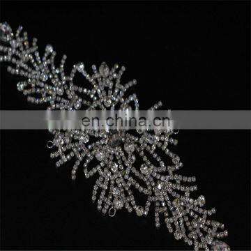 Bridal trimmings clear crystal rhinestone applique with pearls hotfix for wedding dress accessory