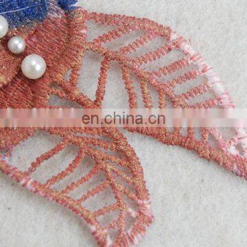 Embroidery Flower With Pearl and Fur Pompom Applique photo-6