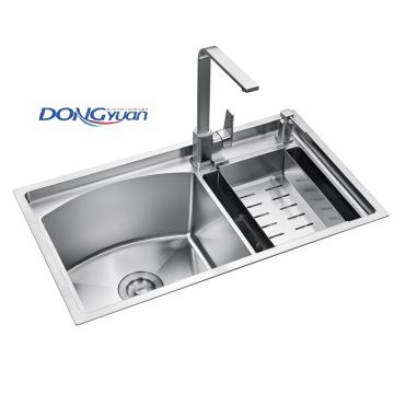 Guangdong Dongyuan Kitchenware 800×450×210mm Brushed Stainless Steel Double bowl Handmade Kitchen Sink (DY-HA483L-8045-R10)