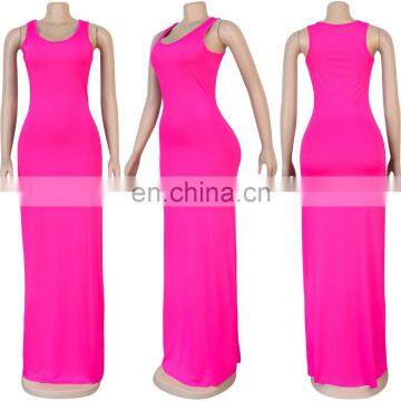 2020 New Arrivals Women Solid Color U-Neck Casual Dresses Ladies Bodycon Long Dresses Women Summer Dresses photo-6