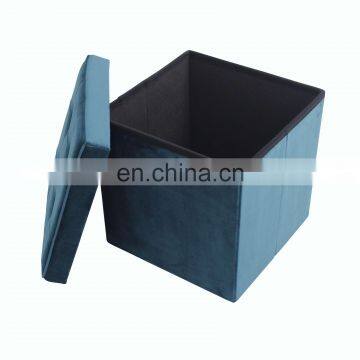 RTS Velvet Fabric Square Folding Living Storage Furniture Pieces Folding Stool Cube Ottoman