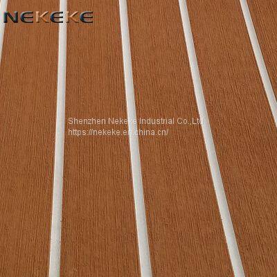 Hot sell NEKEKE light Brown and White Lines mat form China synthetic teak deck flooring