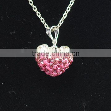 Wholesale Heart Shape New Arrival Gradient Color Lovely Pink and White Crystal Clay Shamballa With Silver Chains Necklace