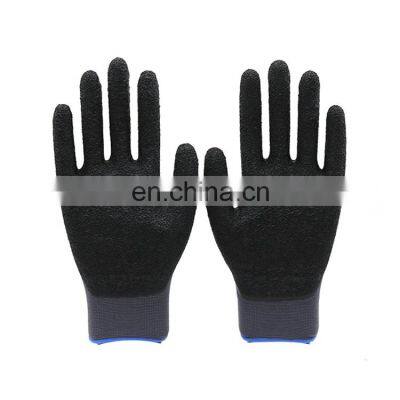 Latex Coated Industrial Gloves Crinkle Latex Black Work Gloves Safety Construction