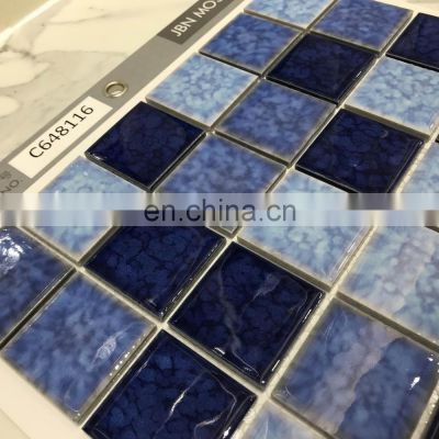 480x 480mm JBN Fancy Glaze Ceramic Ice Crack  Mosaic Tile Glazed Blue Ceramic Swimming Pool Tile