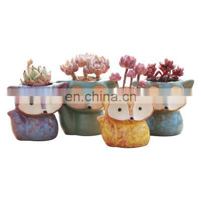 indoor small animal fox shape small mini ceramic succulent flower plant planter pot