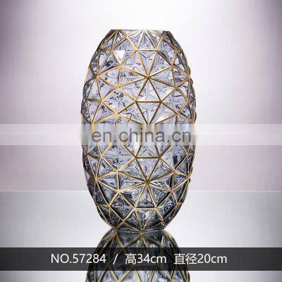Luxury Modern Glass Gold Line Plated Colored Crystal Flower Vase For Home Decoration photo-4