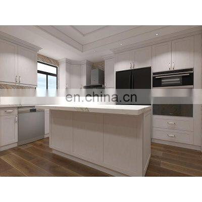 White classic style solid wood wooden kitchen cabinet with marble countertop