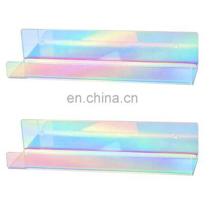 Rainbow Iridescent Wall Mounted Acrylic Book Shelf Wall Mounted Acrylic Floating Shelves for bathroom