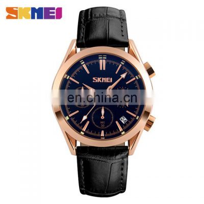 SKMEI 9127 Luxury Brand Leather Strap Quartz Wrist Watch Fashion Complete Calendar Watches Men