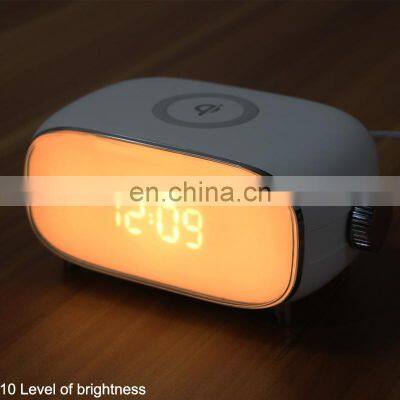 Orange Wake Up Electronic Programming Timing Hot Sale Wake Up Light Digital Alarm Clock 15W Fast Wireless Charger