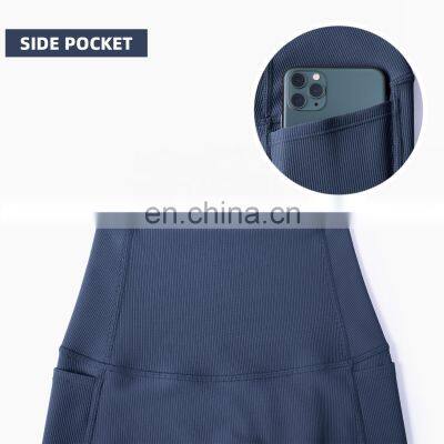 Wholesale Ribbed Yoga Bra Pocket Leggings Set High Waist Gym Fitness Sets photo-5